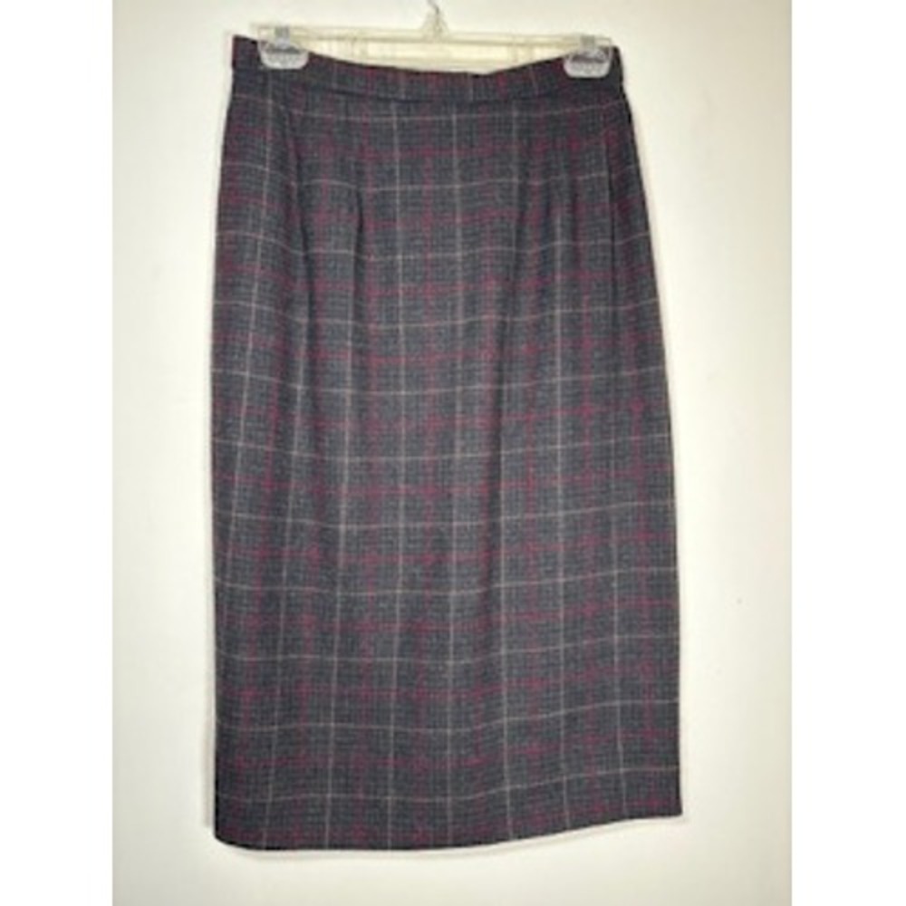 PENDLETON Wool Pencil Skirt 8 Gray Red Plaid Vintage Dark Academia Classic